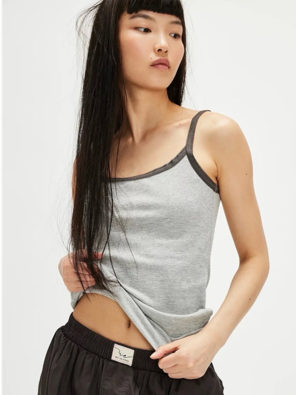 Free People Gray Ribbed Tank w/Contrast Trim, NWT